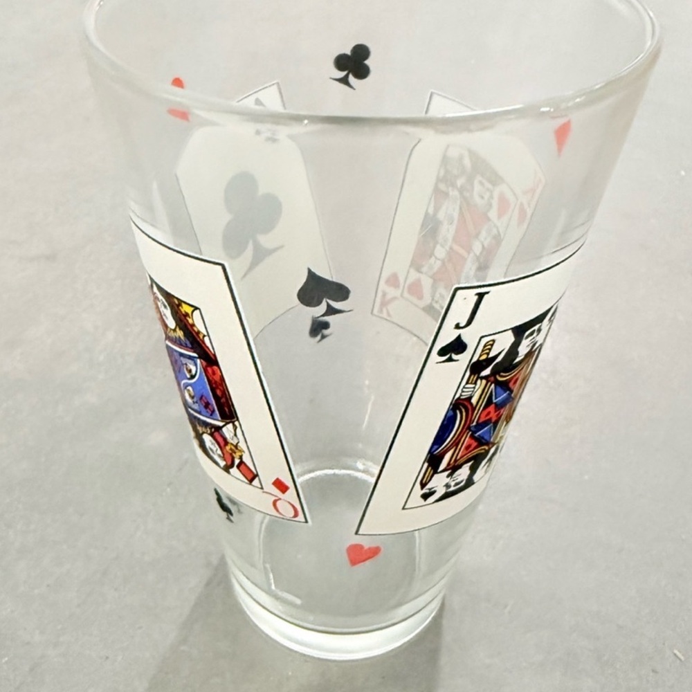 Vintage Libbey Tall Drinking Glass with Cards Screenprint